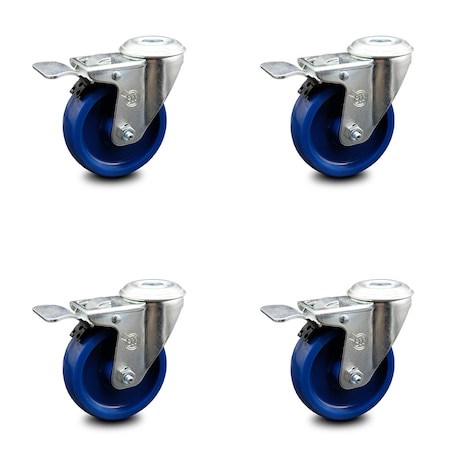Service Caster 4 Inch Solid Polyurethane Swivel Bolt Hole Caster Set with Total Lock Brake SCC SCC-BHTTL20S414-SPUS-4